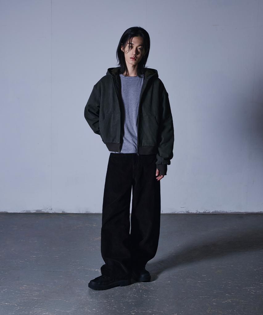 Seukeulaeteulpigsel Corduroy Front Pocket Curved Pants [Black]