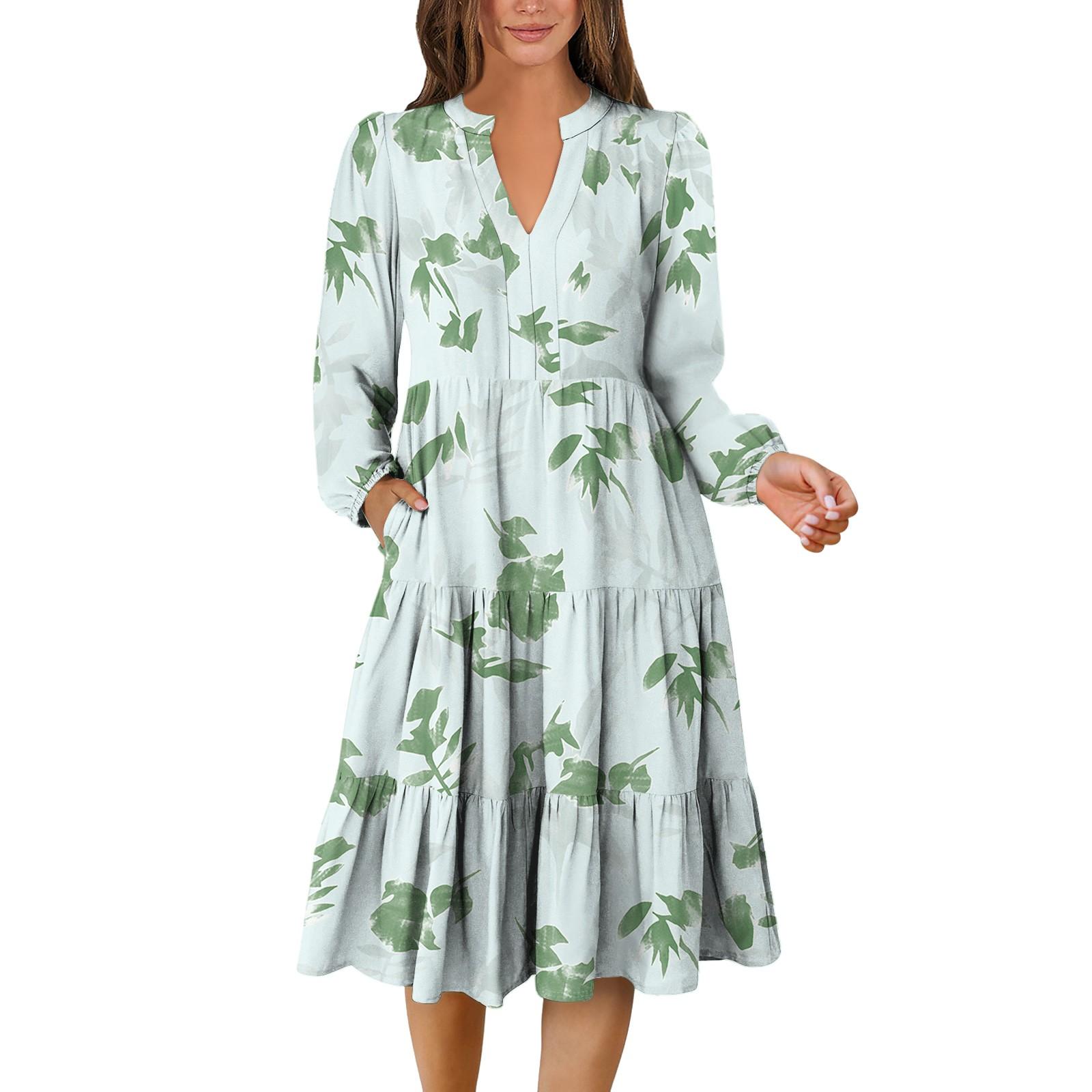 

Женское платье с V-образным вырезом, многослойное, в богемном стиле, с длинным рукавом, с цветочным принтом S