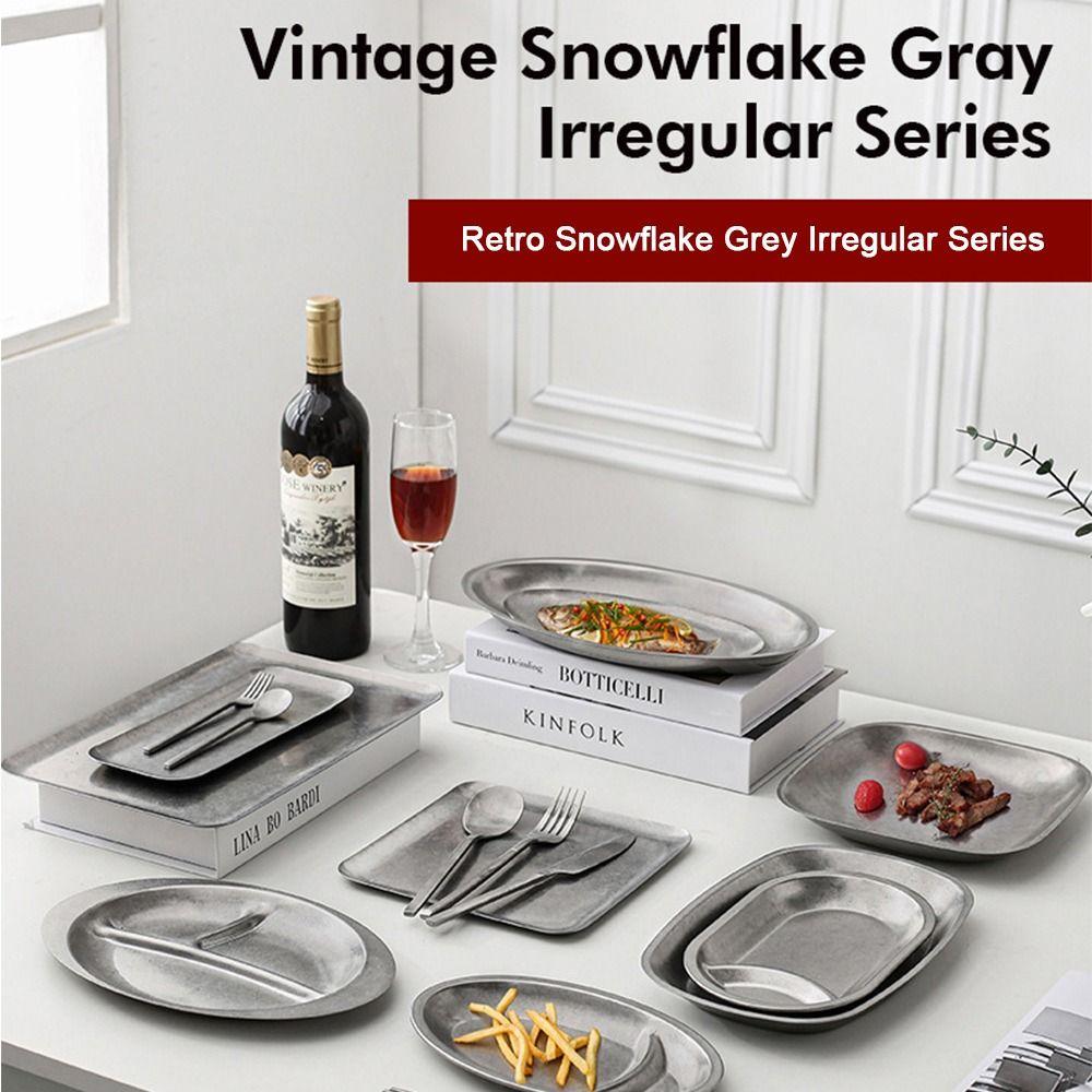 Plato de Cena Multifuncional de Metal Vintage Vajilla Irregular para Huesos Platos Retro para Comida Uso para Cenar