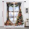 2PCS Window Xmas Tree Sheer Curtains, Gift Box Watercolor Print, Rod Pocket Window Drapes for Christmas Holiday Decor