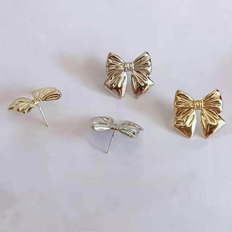 Elegant Metal Bowknot Ear Studs Fashion Stud Earrings Sweet Cool Piercing Earrings Statement Jewelry Women Birthday Gift