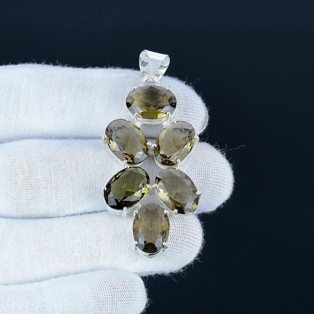 Smoky Quartz Gemstone Pendant 925 Sterling Silver- Handmade Design, Everyday Wear Jewelry, Unique Smoky Quartz Pendant Gift For Mom