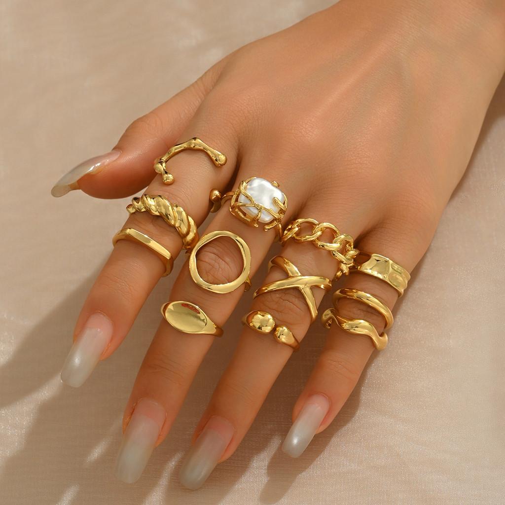 Geometric Metal Ring Set For Women With Adjustable Joints Fashion Jewelry For Summer