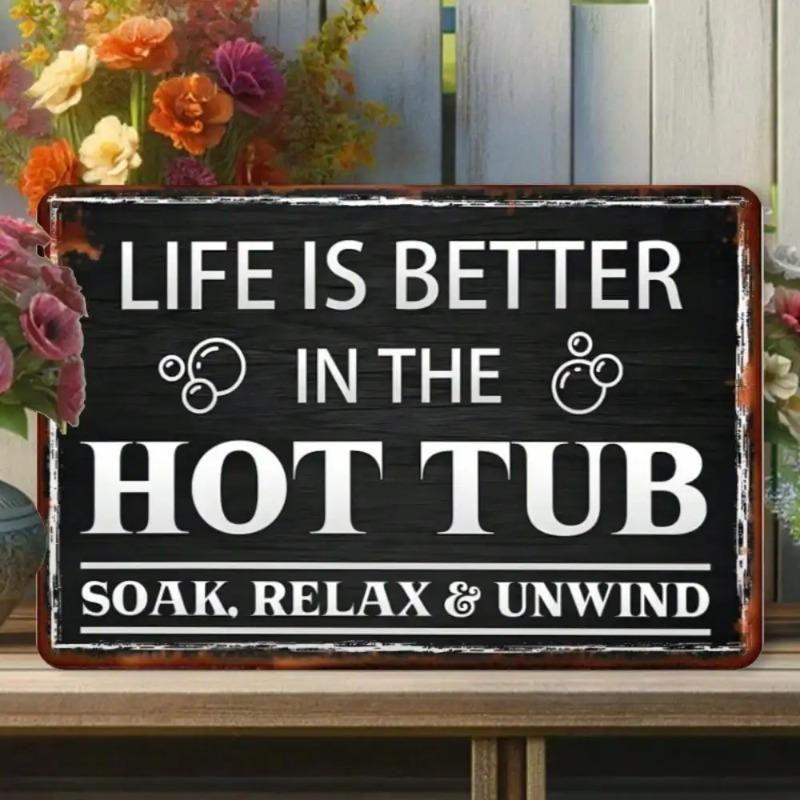 Vintage Humorous Hot Tub Metal Art Plaque Home Decor Spa Relaxation Gift