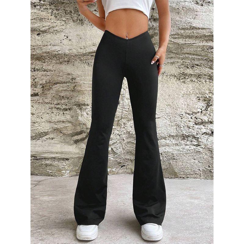 Solid-Color Fitted Flared Trousers Summer V-Shaped Waist Slimming Bootcut Pants Pants