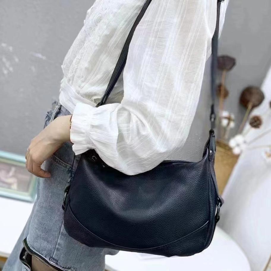 Cowhide Women Single Shoulder Crossbody Simple Multi-compartment Dumpling Bag Large Capacity Aunt Mother Bag