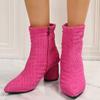 Large size thick heel high heel boots new solid color side zipper pointed short fashion boots