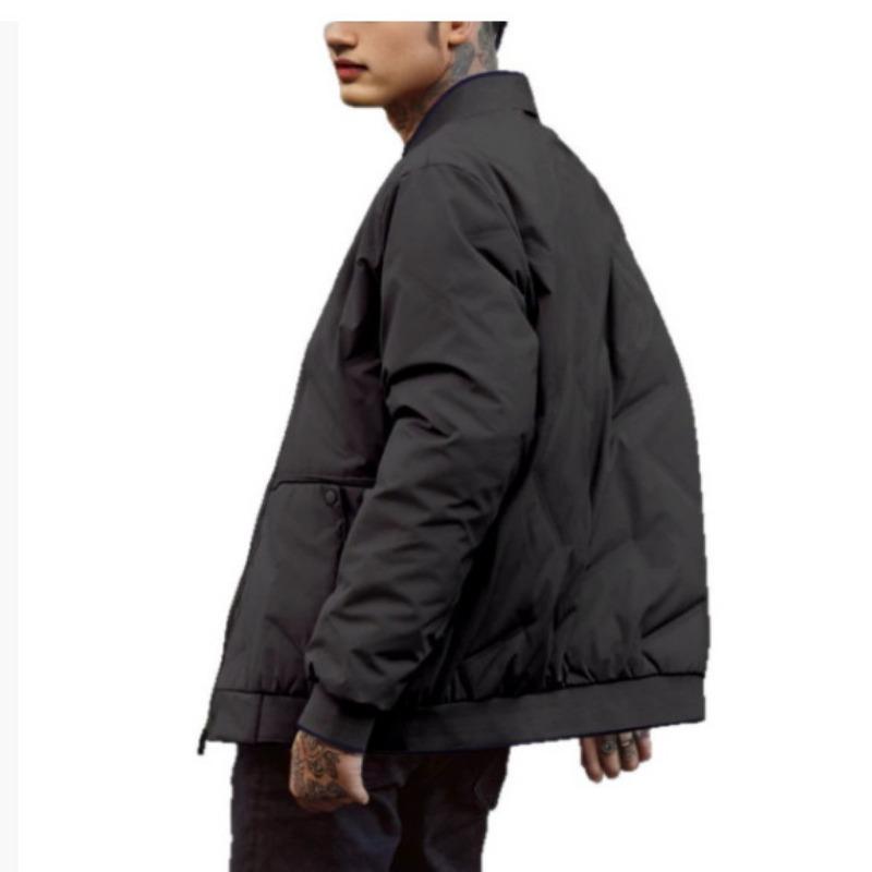 

Autumn Winter Cotton Coat Men s Baseball Cardigan Jacket Solid Color Embossed Large-size Stand-up 5XL чорний