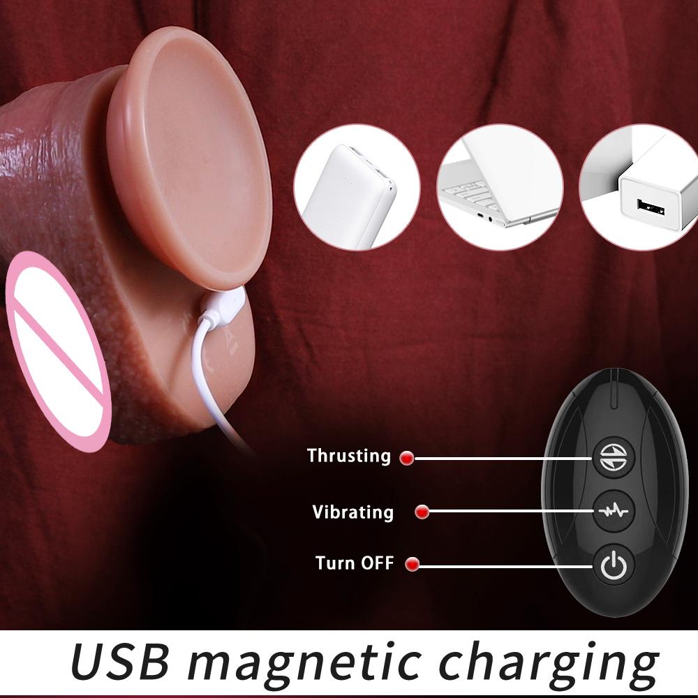 Realistic Dildo Vibrator Thrusting Penis Real skin Cock Penetration Anal Vaginal Telescopic Dick Butt Plug Sex Toy For Women 18