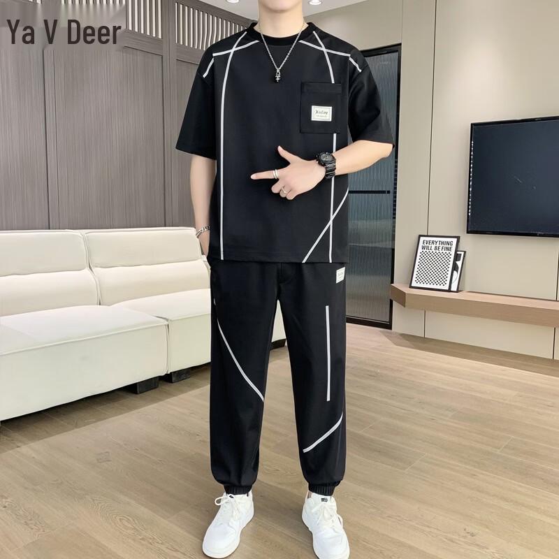 

Men s Ice Silk Short-Sleeve T-Shirt & Long Pants Set XL