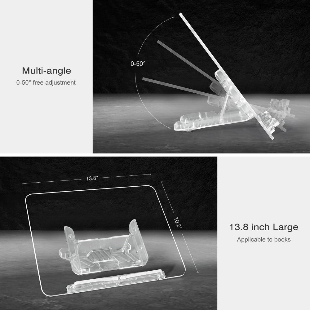 Portable Acrylic Book Stand Angle Adjustable Easy Use Reading Stand Foldable Design Lightweight Book Holder Reading Aid