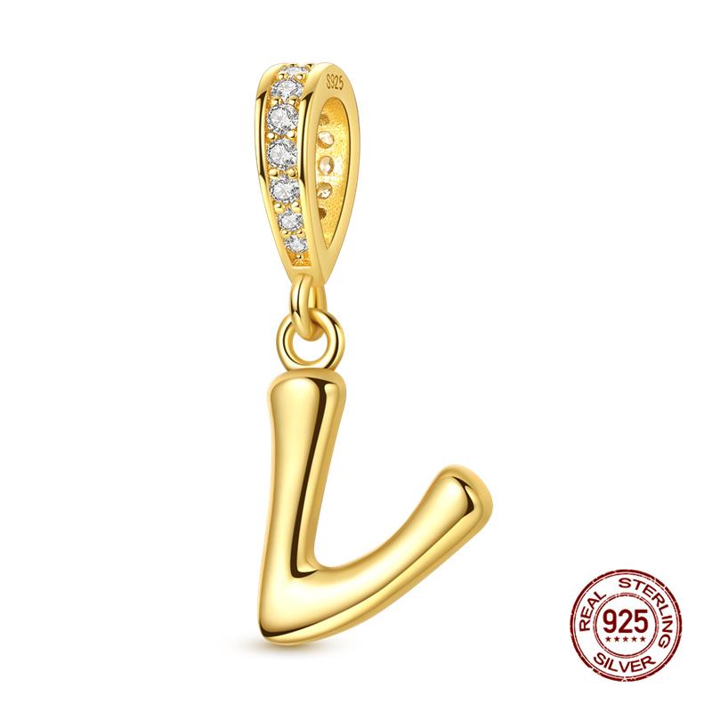 New In Original Charms Copper 26 Golden Letters A-Z Charm Bead Fit 3Mm Original Bracelet For Womens Diy Fashion Jewelry Gift