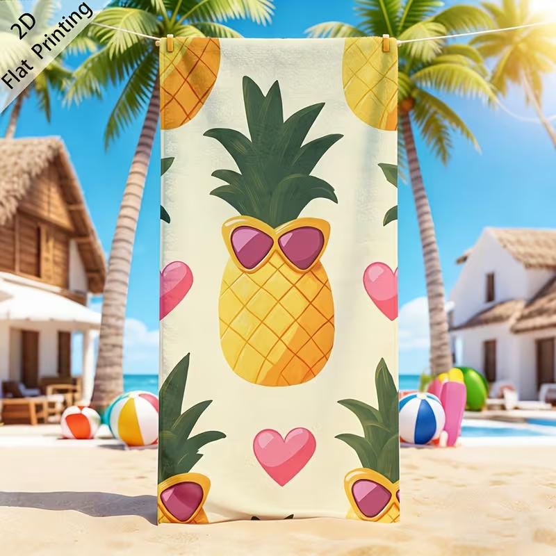 Cute Pineapple Sunglasses Heart Beach Towel Sand Free Pool Towel Summer Tropical Fruit Print Blanket Beach Vacation Accessory 50X100cm &1pc