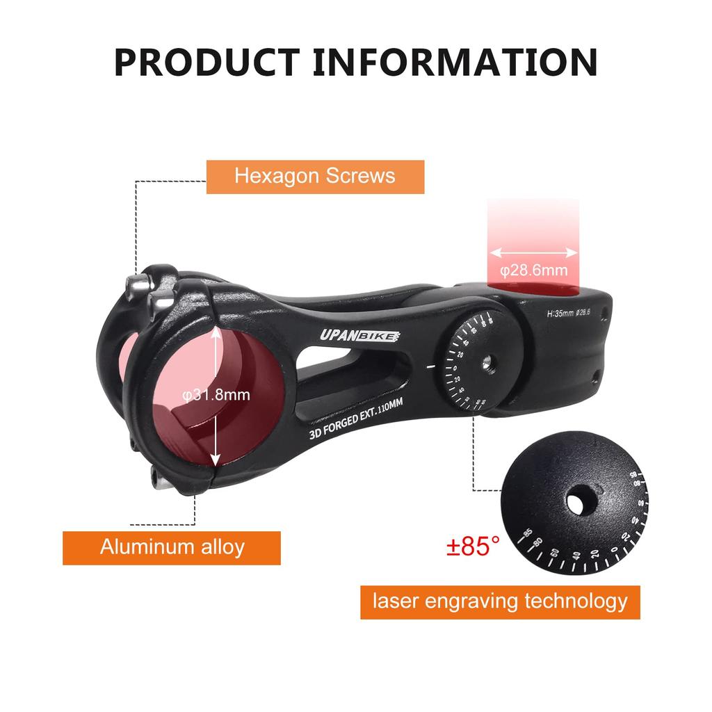 UPANBIKE Bicycle Bike Adjustable 70 90mm 110mm 145mm Aluminum Alloy Handlebar Riser Extender for Road City Bike Stem, 31.8mm Degree, MTB, Bike,