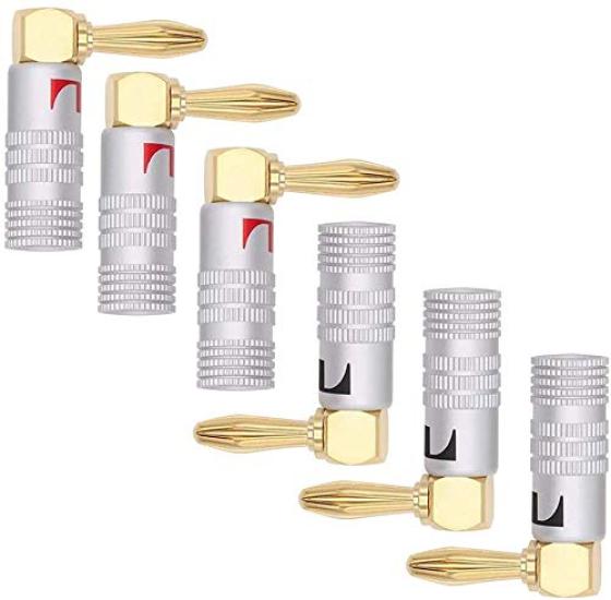 Cleqee Set of 8 24K Gold Plated Right Angle Speaker Banana Plug L Shape Screw-in Solderless Terminal Audio Jack Connector for Speaker Cable Corrosion