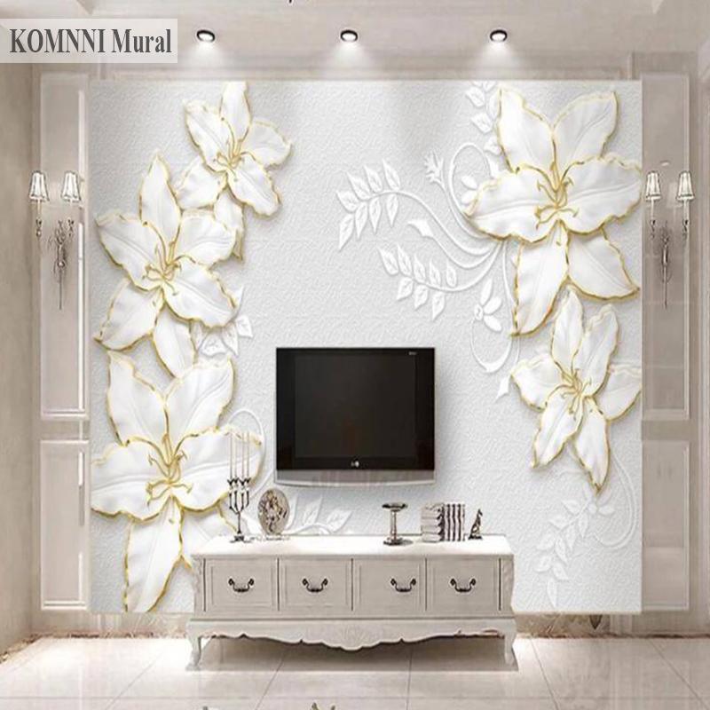 Simple and Elegant Embossed Mural Lotus Jewelry 3D Wallpaper Living Room Background Home Decoration Wall Mural