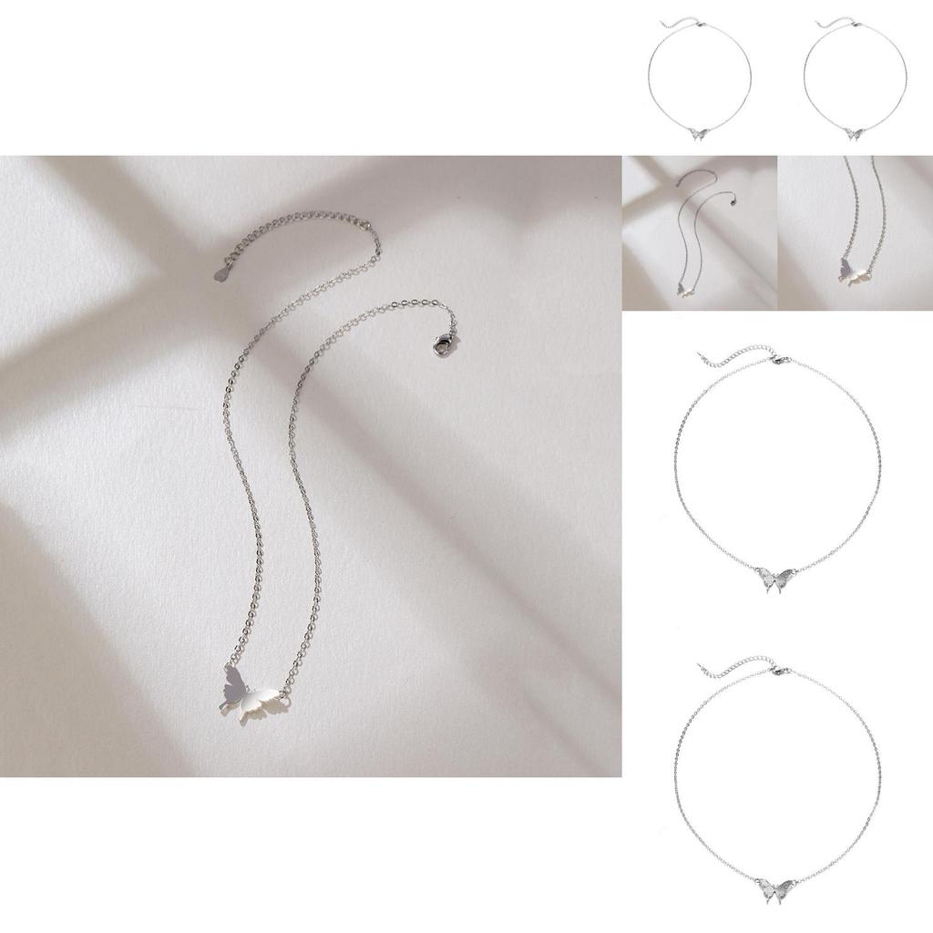 Trendy Silver Butterfly Charm Necklace For Women Unique Layered Design Jewelry Piece