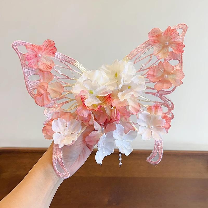 

A Large Butterfly-shaped Silk Flower Hairpin with An Extremely Ethereal and Graceful Moth-shaped Headwear Accessory 1 pair розовый