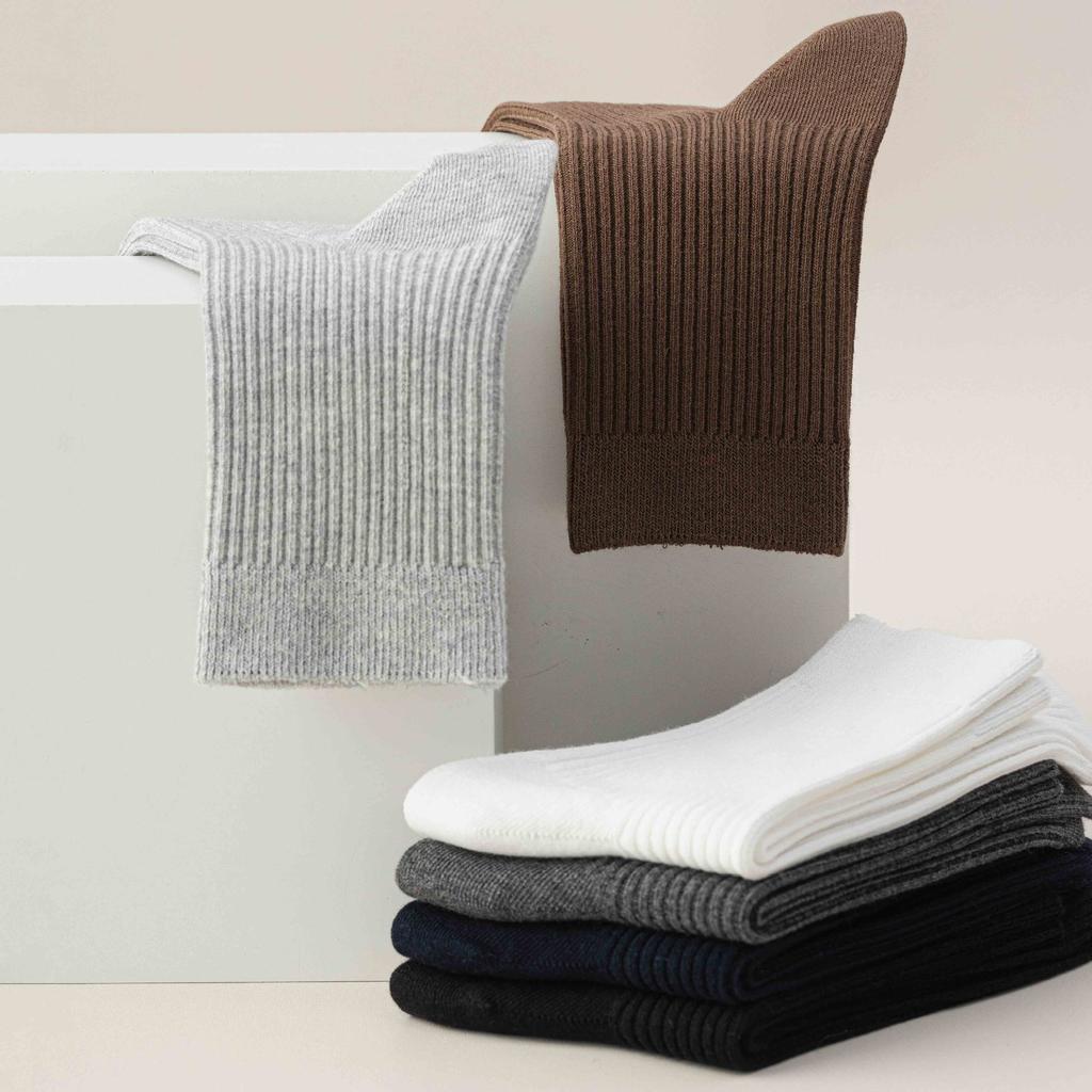 Black Socks Men'S Double-Needle Medium Tube Men'S Socks Sweat-Absorbing Breathable Stockings Formal Suit Business Socks