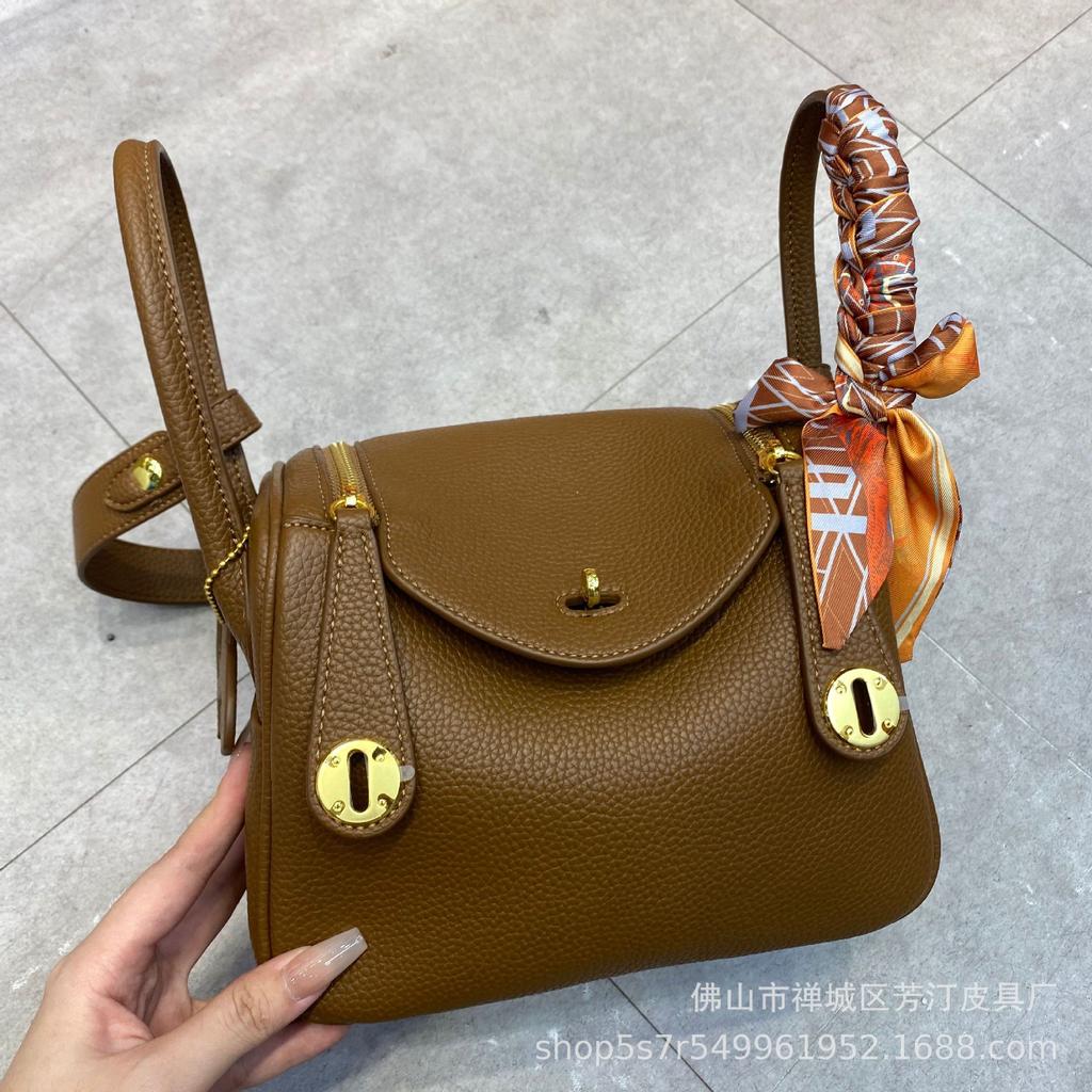 Bag Retro Soft Cowhide Lychee Pattern Portable Shoulder Crossbody Macaron