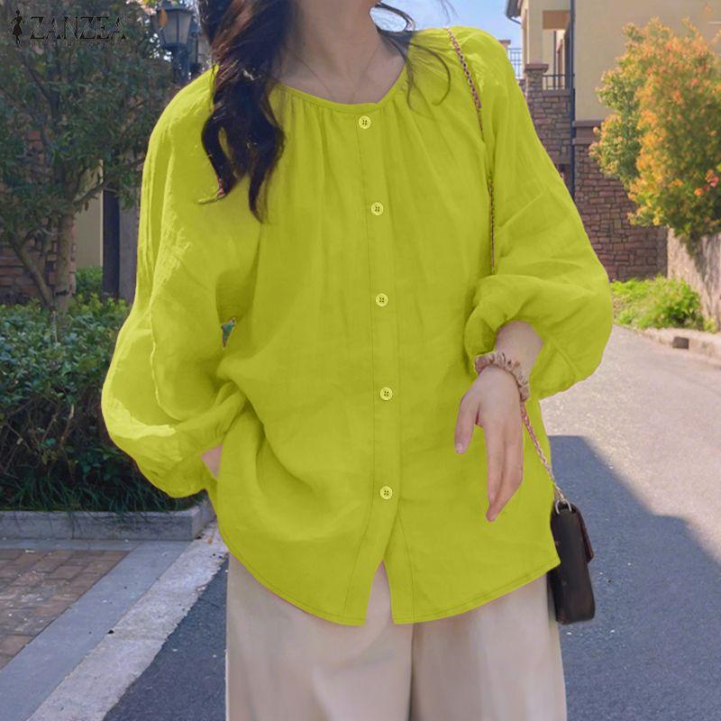 ZANZEA Women Casual Round Neck Solid Color Long Sleeve Loose Blouse