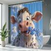 1Pc Animal Shower Curtain, Cute Cow Pattern, Rustic Farmhouse Style With Floral Blue Sky Background, Suitable For Bathroom Decor