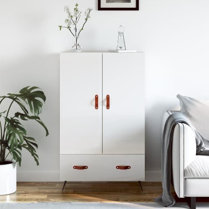 VidaXL Buffet haut blanc brillant 69,5x31x115 cm bois d'ingénierie 828206