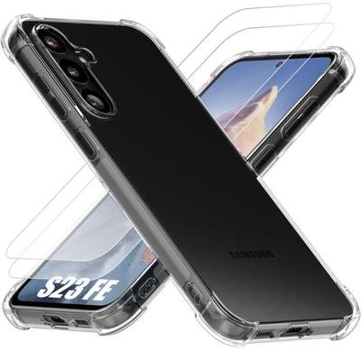 Protective Case - BOOLING - for Samsung Galaxy S23 FE - Silicone - Transparent - 4 Reinforced Corners - with 2 Tempered Glasses