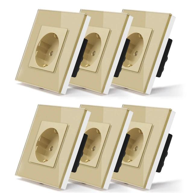 Bseed Europe Russia 16A Wall Power Socket White Black Grey Gold Crystal Glass Panel Plug Electrical Outlet for Home Improvemet
