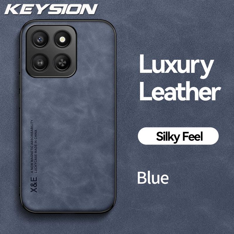 KEYSION Luxury Retro PU Leather Case for HONOR 400 Smart 5G Soft Silicone+PC Shockproof Phone Back Cover for Huawei Honor X7d 5G