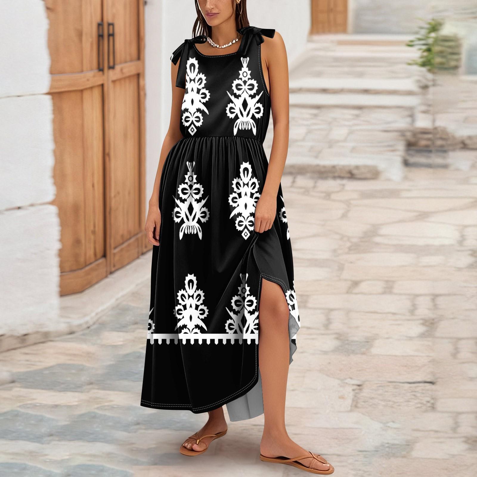 

Женское летнее модное платье-майка А-силуэта без рукавов повседневное платье с цветочным принтом/однотонными карманами XL чёрный