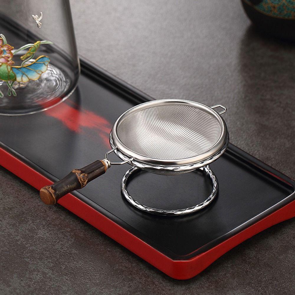 Stainless Steel Mesh Food Filter Bamboo Handle Fine Mesh Colander Metal Tea Infuser  Loose Tea Leaf