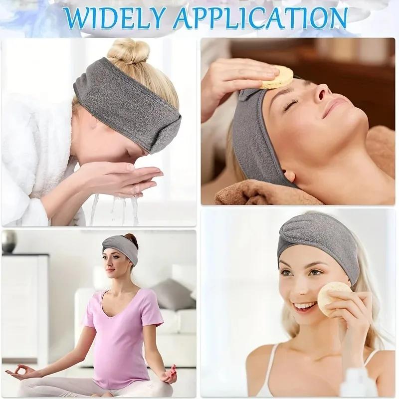 Headband Makeup Hair Face Care for Washing Your Face Black Headband Ladies Skincare Woman Elastic Headband Towel with Magic Tape