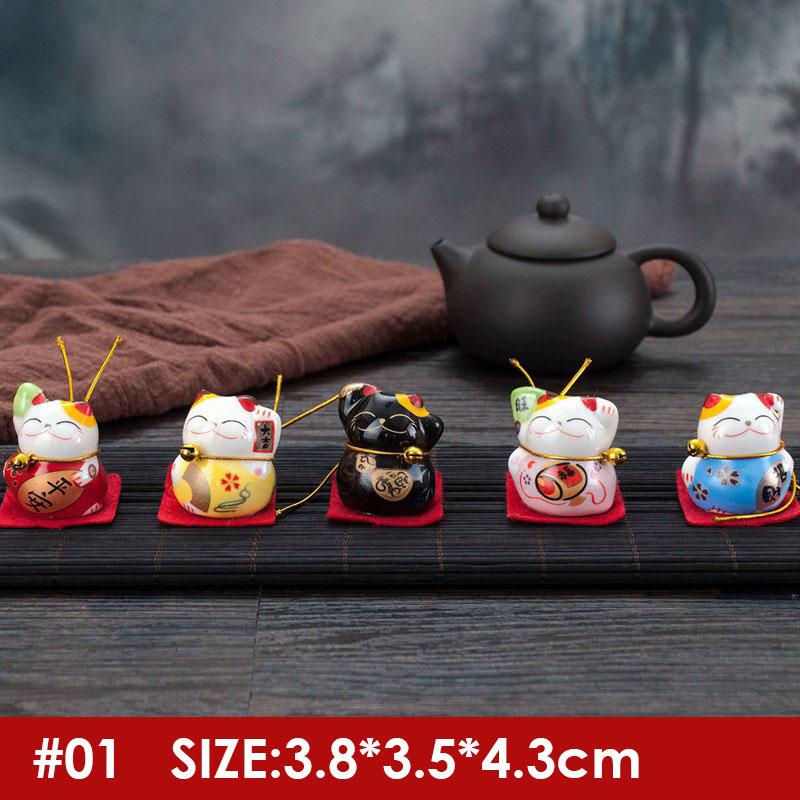 5 buc/set ornament de pisică norocoasă din ceramică japoneză pentru interiorul mașinii, decorațiuni interioare, Fortune Feng Shui, drăguț, mini figuri de desene animate, artizanat