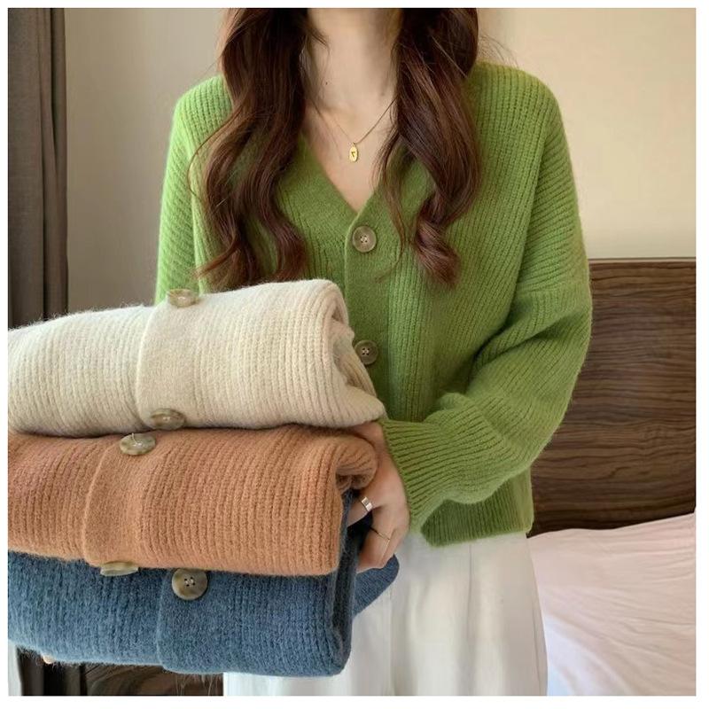 Jarní a podzimní pletený cardigan volný líný vítr halenka s dlouhým rukávem korejský svetr s výstřihem do V bunda Tide