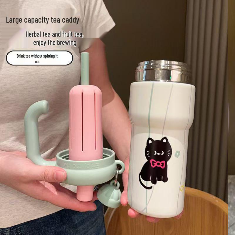 Creative Kitten Thermos Cup: Portable, Large Capacity, Cute Design with Handle for Girls