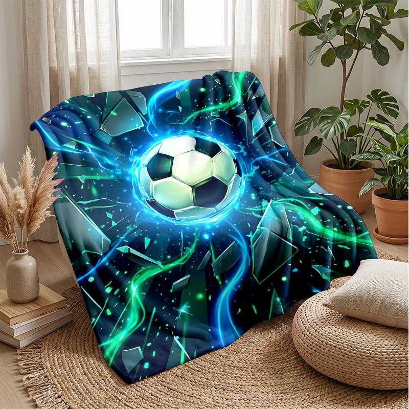 Soccer Ball Breaking Through Wall Theme blanket Lightweight Warm Flannel Blanket Decorative Throw Blanket for Home Decoration