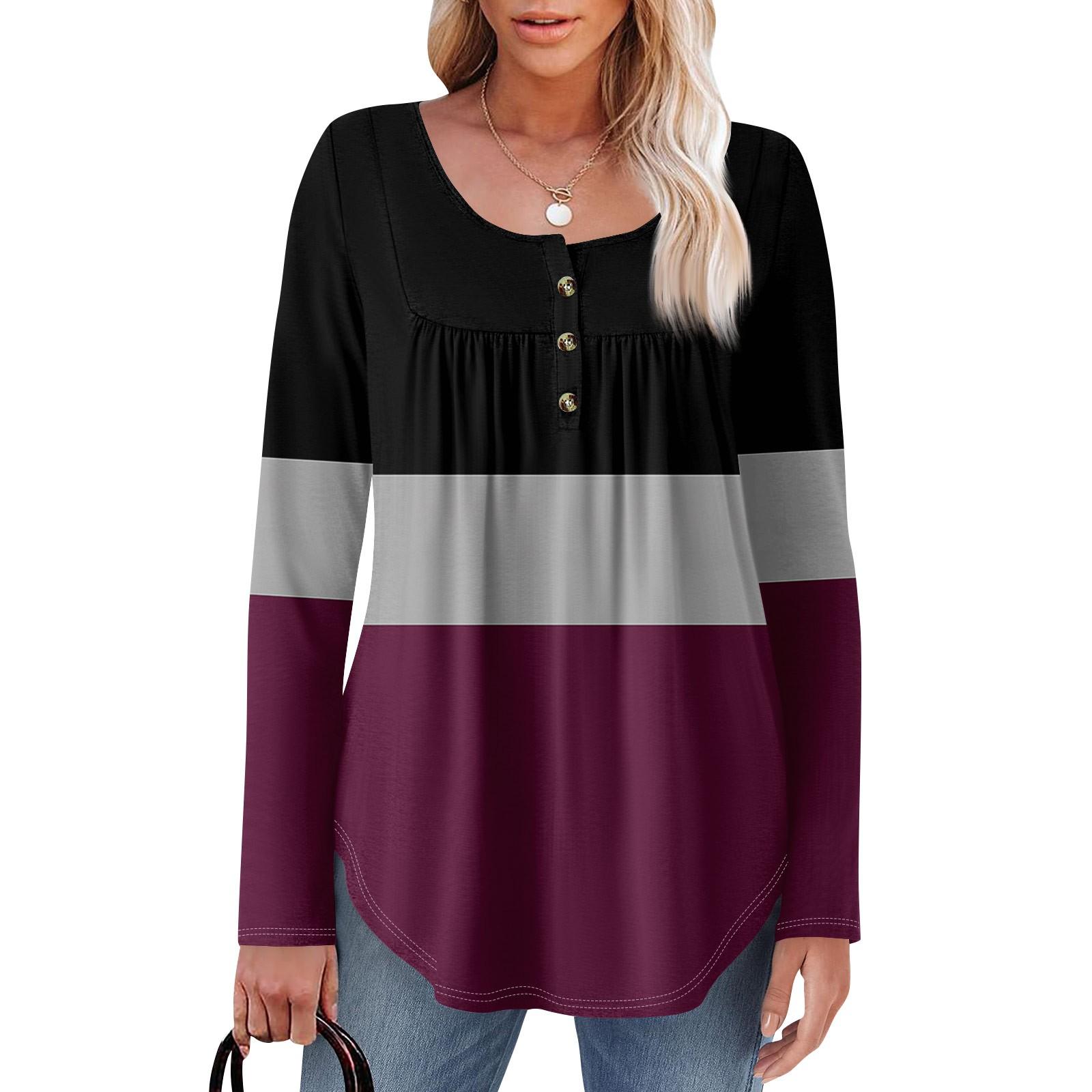 

Женская туника с длинным рукавом, свободные топы, повседневные топы оверсайз, плиссированная туника, застегивающаяся на пуговицы, повседневные женские топы с принтом M