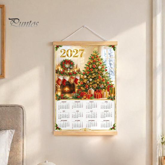 Decorative Daily Planner 2027 Faux Diamond Art Painting Wall Calendar, Jan. - Dec. Minimalist Decor 12 Monthly Planner, Canvas Artwork for Home
