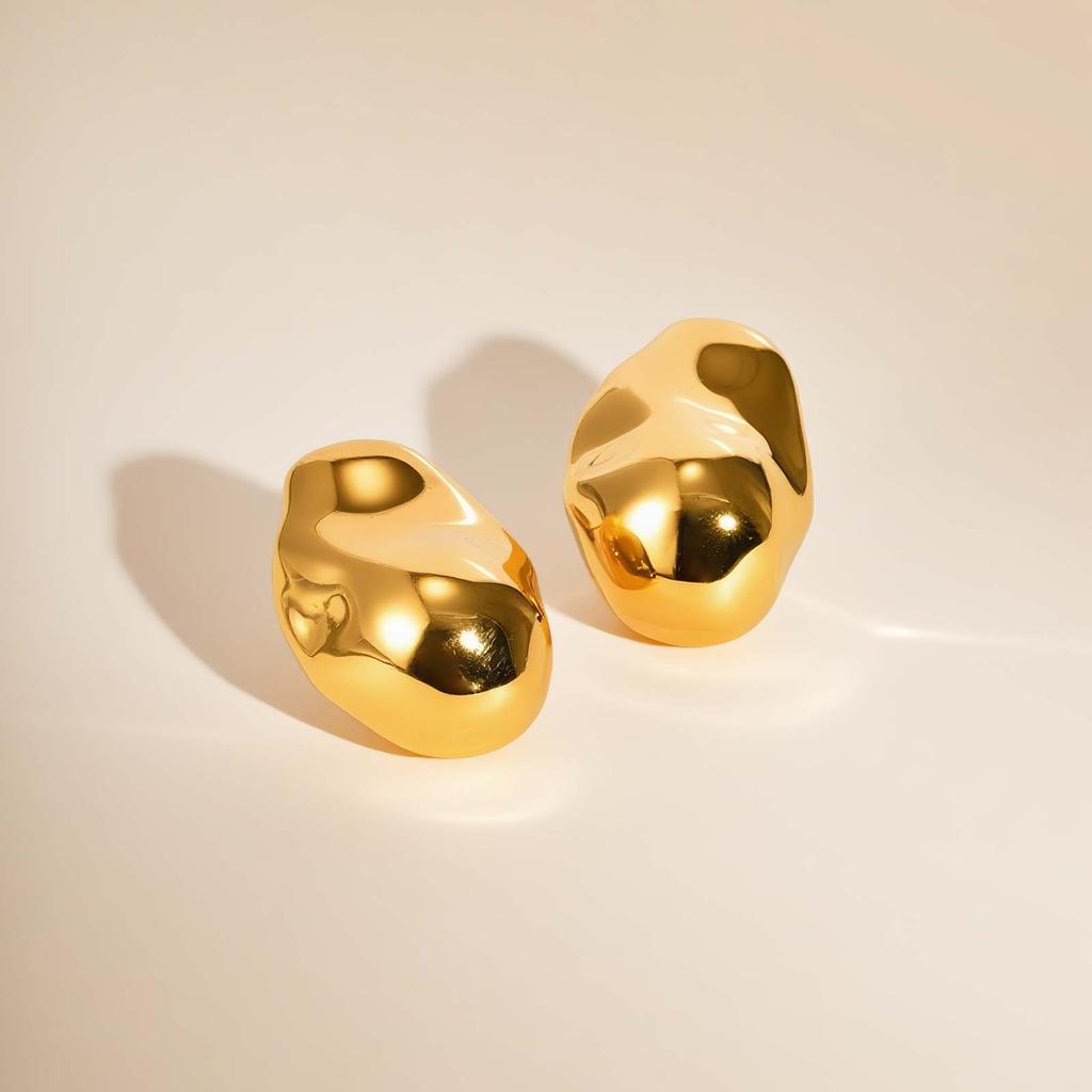 Vintage Oval Irregular Stainless Steel Stud Earrings for Women, Exaggerated Personality Design Gold Plated Earrings Jewelry