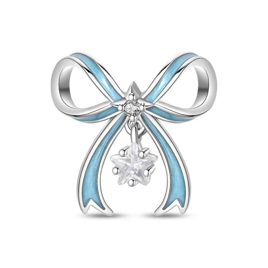 Copper Romantic French Sweet Blue Heart Lock&Bow Ballet Shoes Charm Beads Fit Arm Bracelet DIY Craft Jewelry Piece Women Birthday Party Gift Item
