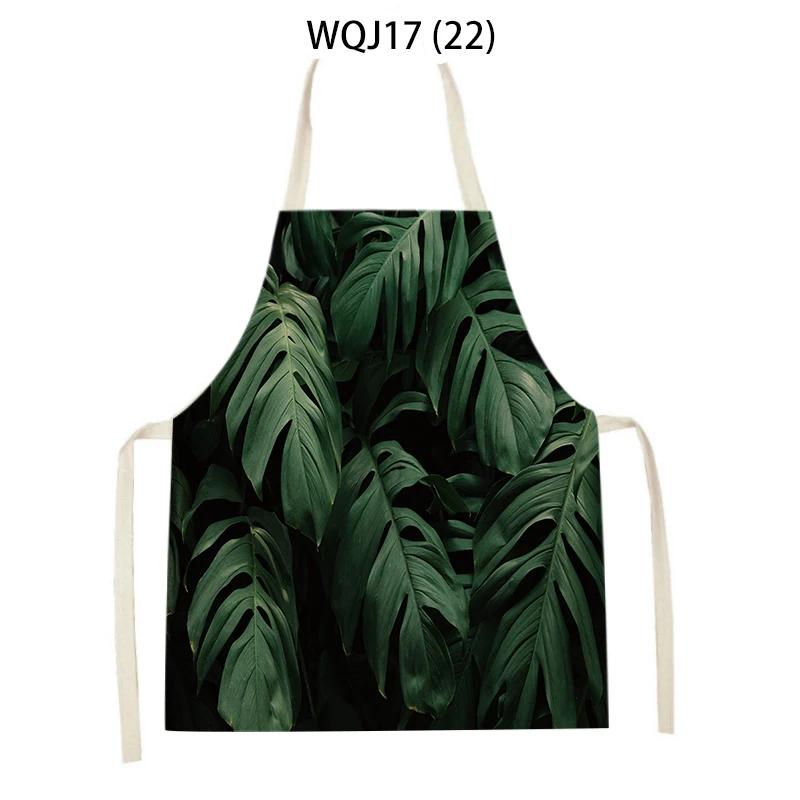Flower Leaves Pattern Kitchen Aprons Home Cooking Linen Sleeveless Aprons Plants Style Household Sleeveless Cleaning Pinafore