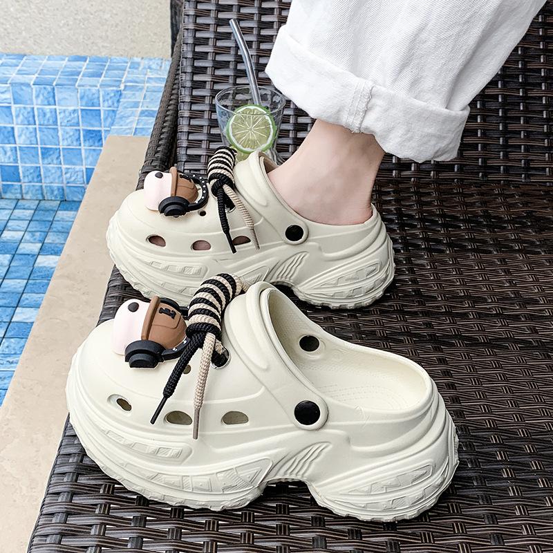 Cartoon Cute Personality Hole Shoes Women Wear In Summer Small Thick Soles Heightened Non-slip Light Comfortable Cool Slippers