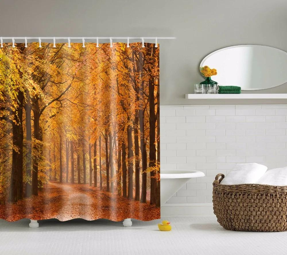 Beautiful Scenic Forest Mountain Shower Curtains Fabric Waterproof Polyester Bathroom Curtain For Bath With Hooks 180X180Cm