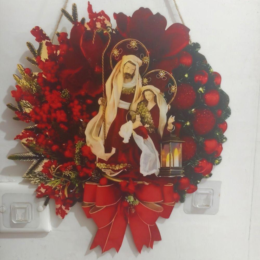 Weihnachtskranz aus Holz 2D Weihnachtsanhänger zum Aufhängen an der Tür Künstliche Girlande Frohe Weihnachten