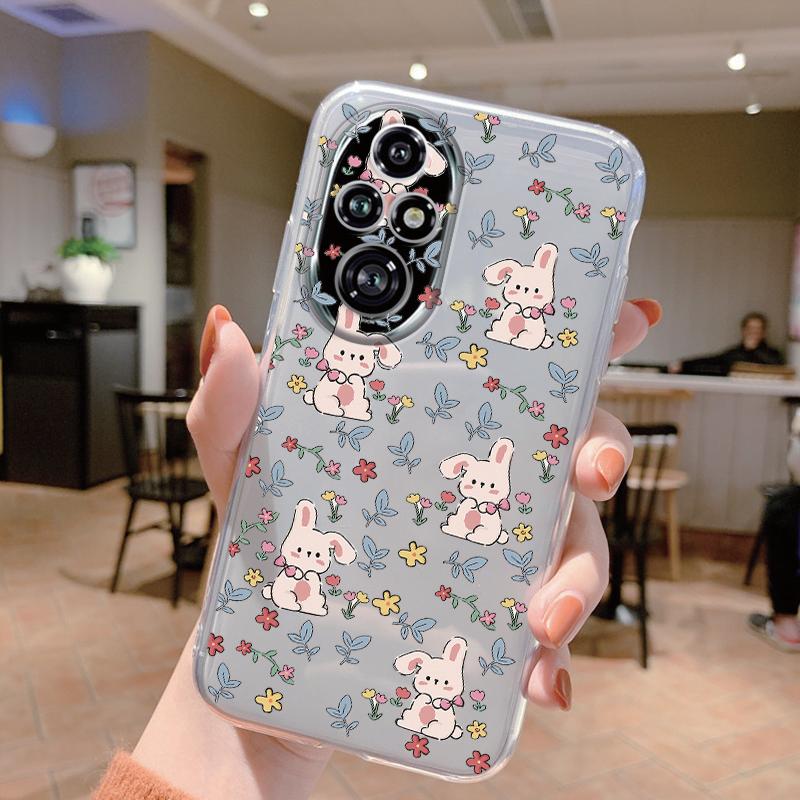 Für Honor 200 Pro Handyhülle Mode Blume Transparente Rückseite Für Honor 200Pro Weiches TPU Silikon Anti-Drop Bumper Fundas