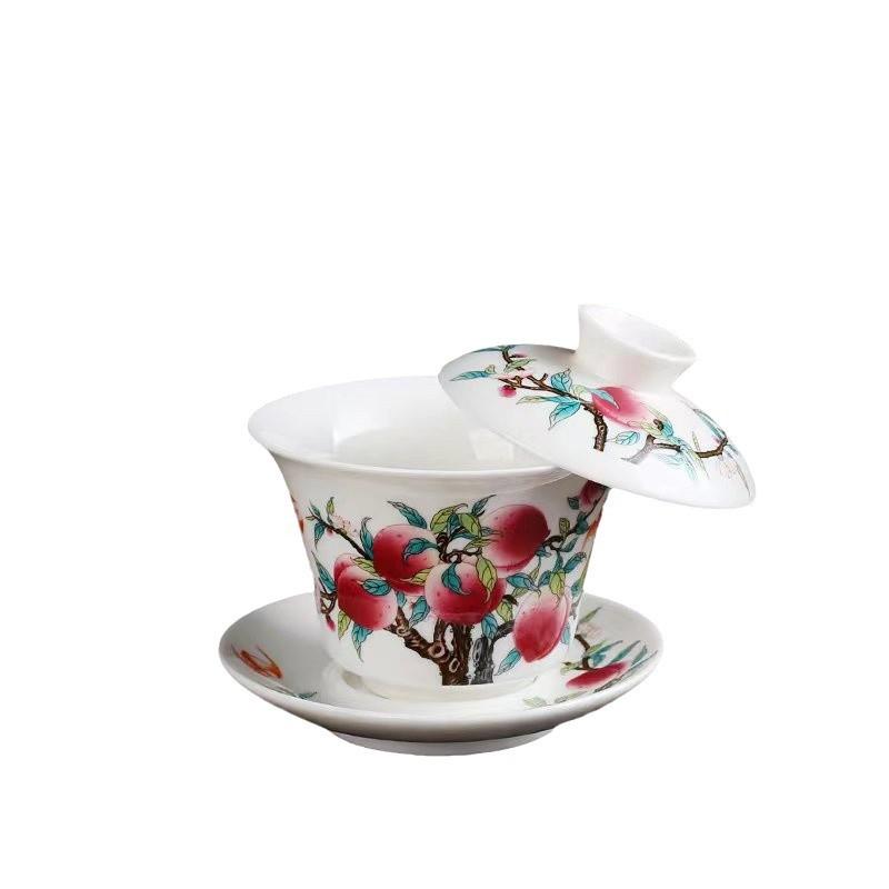 New Ice-White Filament Silver Dragon Hovering Sancai Cover Bowl Kung Fu Tea Set Home Office Light Luxury High-End Tea Cup