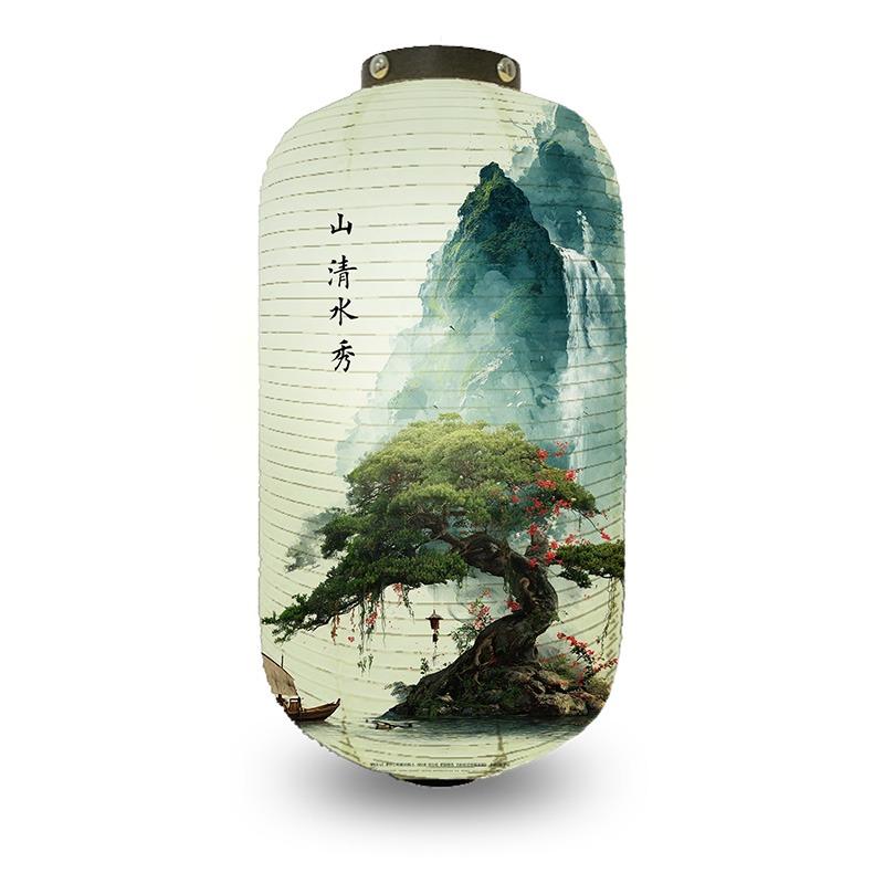 Chinese Pine Tree Scenery Pattern Lantern Outdoor Traditional Cylinder Lantern Wedding New Year Festival Decoration Lantern