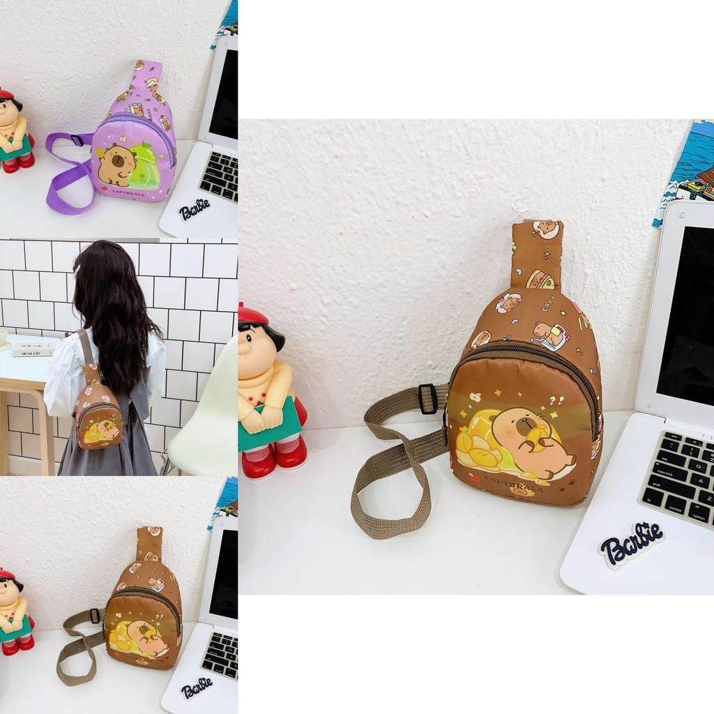Cartoon Capybara Pattern Kids Chest Bag With Polyester Fabric And Breathable Design For Daily Use
