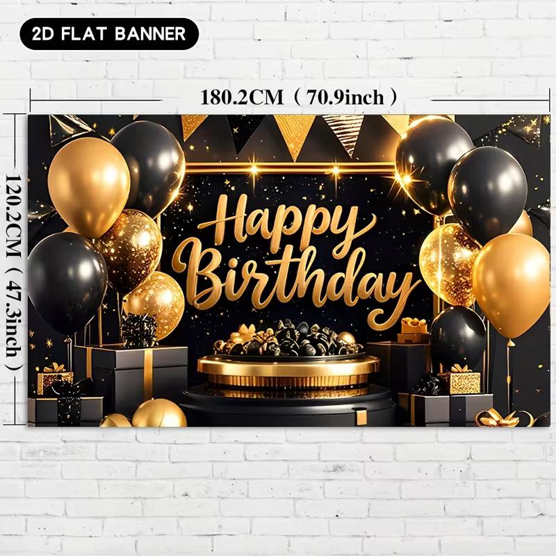 2D Black & Gold Glitter Birthday Background Cloth for Adult Party Photoshoot